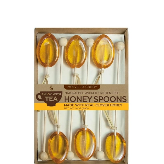 Melville Candy Hard Candy Clover Honey Spoons Lollipop On Wooden Ball Sticks, 6 Count Gift Set