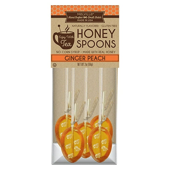Melville Candy Hard Candy Ginger Peach Honey Spoons Lollipop On Wooden Ball Sticks, 5 Count Bag
