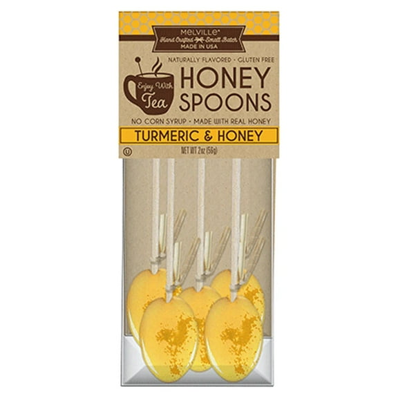 Melville Candy Hard Candy Turmeric Honey Spoons Lollipop On Wooden Ball Sticks, 5 Count Bag
