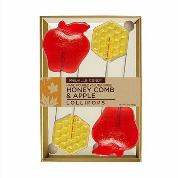 Melville Candy Honeycomb & Apple Lollipops Rosh Hashanah Edition Hand-Poured Gluten-Free Net Wt 3oz (85g)