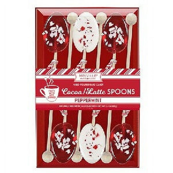 Melville Christmas Holiday Hard Candy Red & White Peppermint Lollipop Spoons On Wooden Ball Sticks, 6 Count Gift Box
