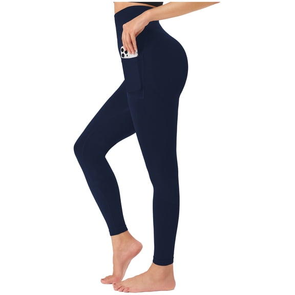 Melvthol Leggings for Women High Waist Tummy Control Scrunch Butt Lifting Yoga Gym Workout Pants with Deep Side Pockets Navy Blue S-2XL