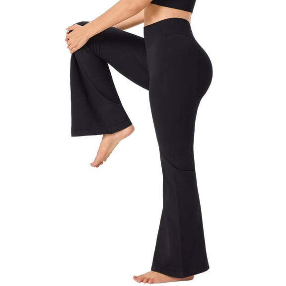 Melvthol Plus Size Flare Leggings for Women High Waist Scrunch Butt High Stretch Tummy Control Yoga Leggings for Workout Daily Wear Black S‑3XL