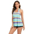 thumbnail image 1 of Melyum Womens Plus Size Two Piece Tummy Control Tankini Set Halter Loose Hem Swimsuits Scoop Neck Backless Swimwear Stripes Bathing Suits, 1 of 2