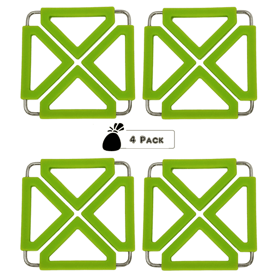 Melzon Cookware Multi Size, Heat Resistant, Non-Stick/Non-Slip, Professional Grade Insulated Pad - Green | 4 Pack