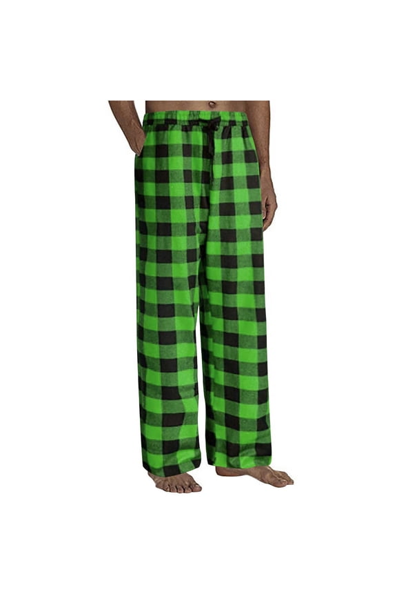 Mem's Plaid Pants Casual Lightweight Straight Leg Trousers Long Baggy Pants Longewear Pants with Elastic Waist Green 3XL