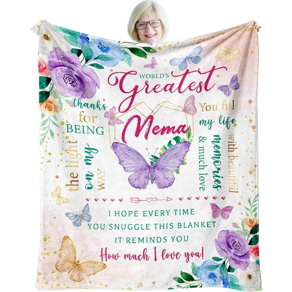 Mema Blanket 60"x 50" - Mema Gifts for Birthday - Mema Gifts - Gift for Mema Birthday - Mema Presents for Grandma from Grandkids