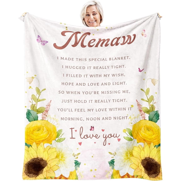 Mema Gifts - Gifts for Mema - Mema Gifts from Grandchildren - Birthday Gift for Mema Sunflower Flannel Throw Blanket 60" x 50"