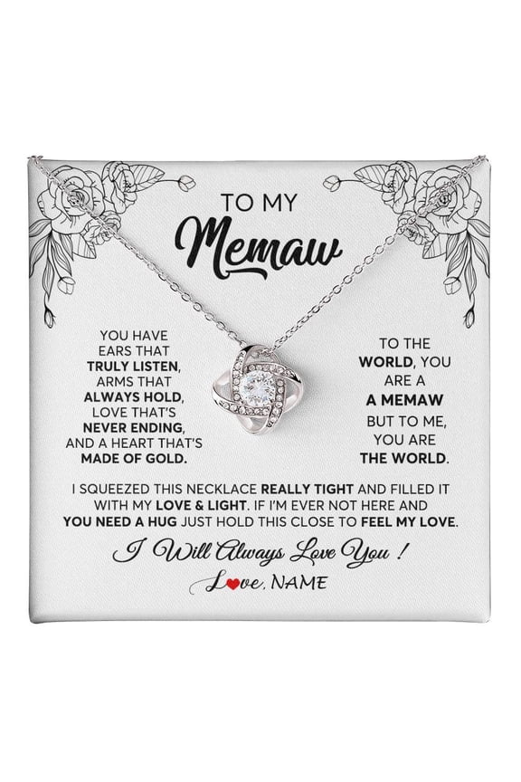 Memaw Feel My Love Necklace, White Love Knot Necklace