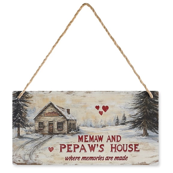 Memaw And PEPAW'S House Sign Where Memories Are Made Distressed Style Custom Wood Signs Design Hanging Gift Decor for Home Coffee House Bar 5 X 10 Inch