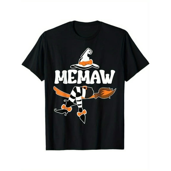 Memaw Witch Costume Halloween Party Matching Group T-Shirt, 100% Cotton, Gift for Family, Halloween Gift, S-XXXL, Black