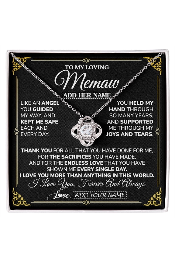 Memaw Without You Necklace, White Love Knot Necklace