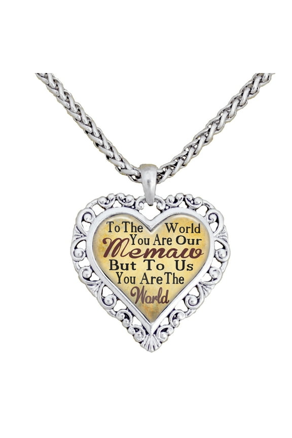 Memaw You Are The World To Us Silver Chain Necklace Heart Jewelry