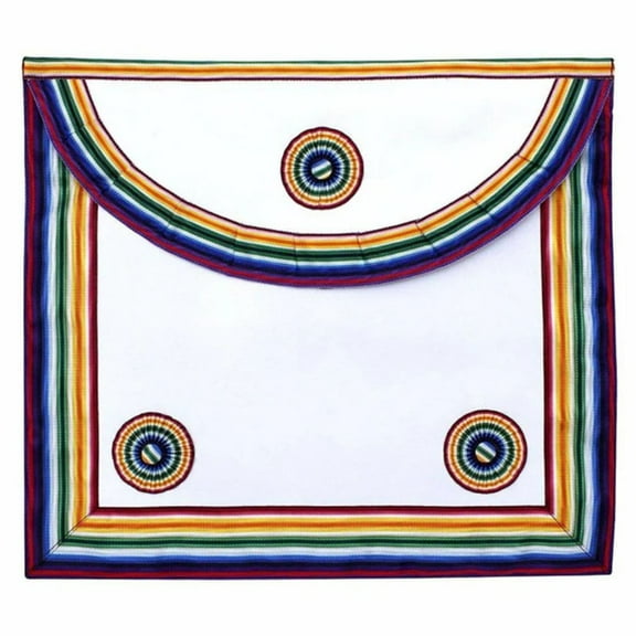 Member Royal Ark Mariner AMD Apron - Multi-Color Ribbon with Maroon Belt and Three Rosettes