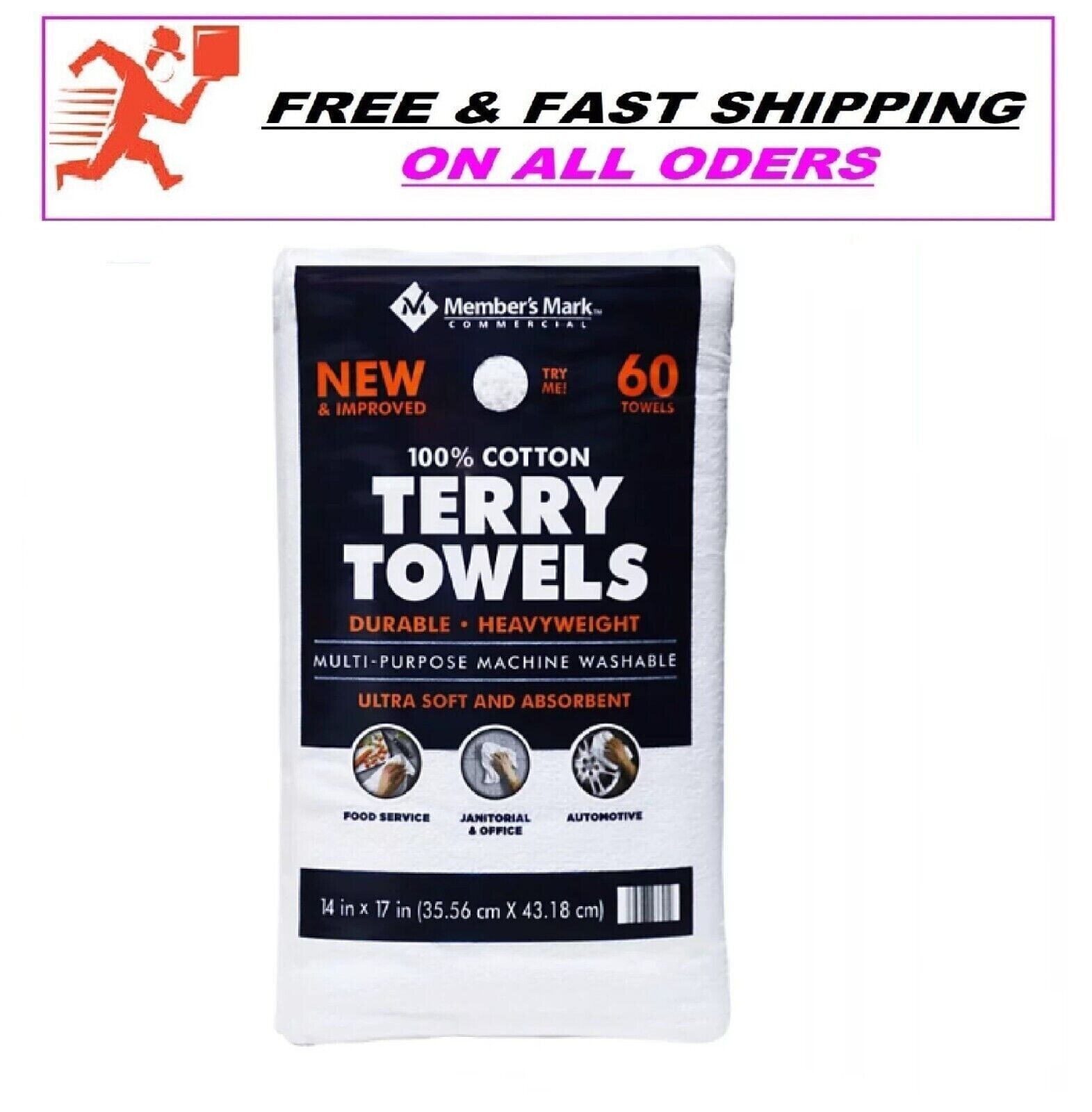 Members Mark 100% Cotton Terry Towels 14 x 17 (60 ct.), None