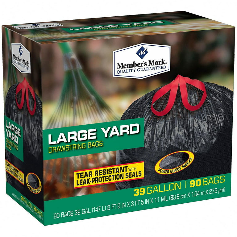 Member's Mark Large Yard Drawstring Trash Bags, 39 Gal, 90 Ct 