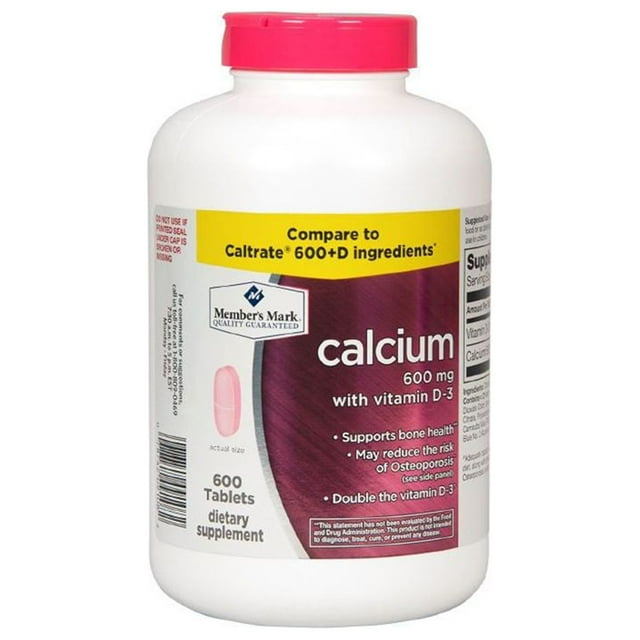 Member's mark 600mg calcium + d3 supplement, 600 ct