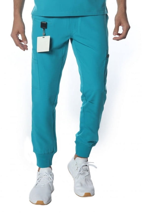 Men'S Scrub Drawstring Pant With Open Bottom - Teal-Teal-Large