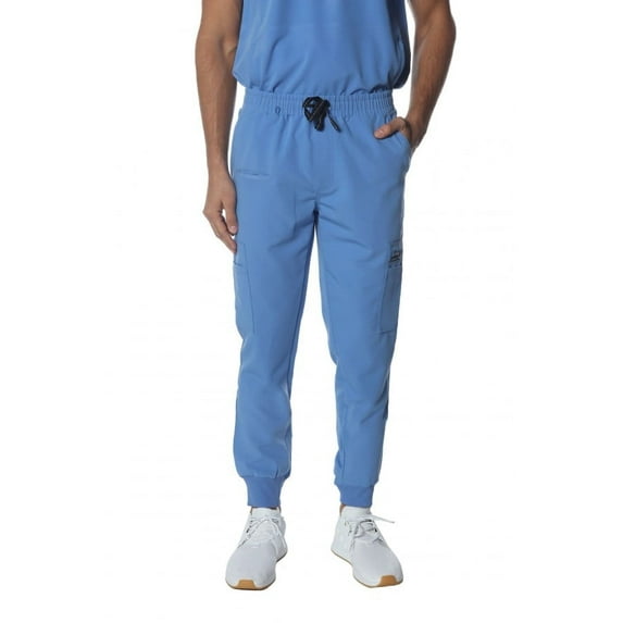 Members Only Men's Premium Drawstring Jogger Cargo Scrub Pants with 11 Pockets - Ceil Blue - XL