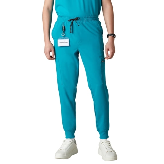Members Only Men's Premium Drawstring Jogger Cargo Scrub Pants with 11 Pockets - Teal - 2XL