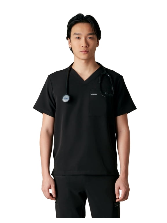 Men's Brighton V-Neck 3-Pocket Scrub Top With Double Chest Pocket - Black- 2XL