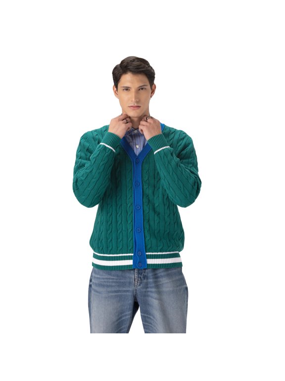 Men's Cable Knit Cardigan - Green - 2XL