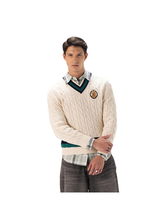 Men's Cable Knit Cricket Sweater - Off-White - S