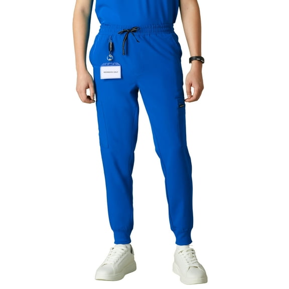 Members Only Men's Premium Drawstring Jogger Cargo Scrub Pants with 11 Pockets - Royal Blue - L