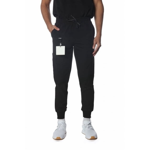 Members Only Men's Premium Drawstring Jogger Cargo Scrub Pants with 11 Pockets - Black - L
