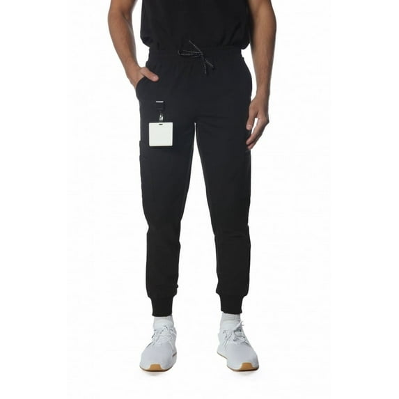 Members Only Men's Premium Drawstring Jogger Cargo Scrub Pants with 11 Pockets - Black - L
