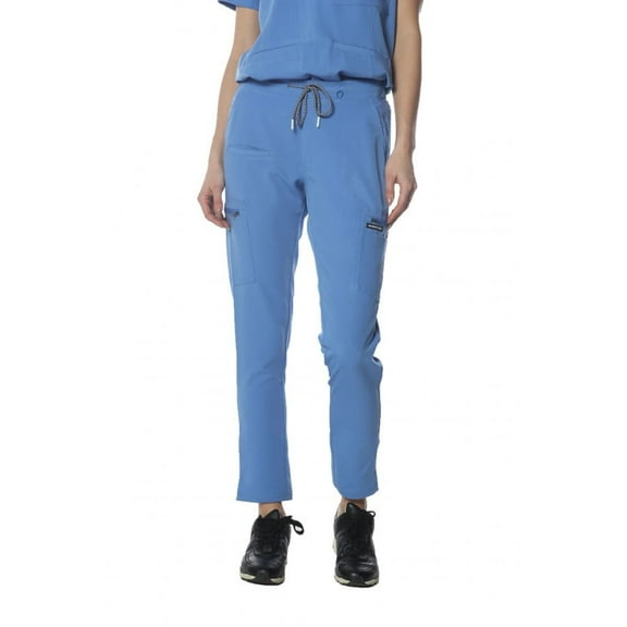 Members Only Scrub Jogger Cargo Pant for Women With Open Bottom Leg - Ceil Blue - Large