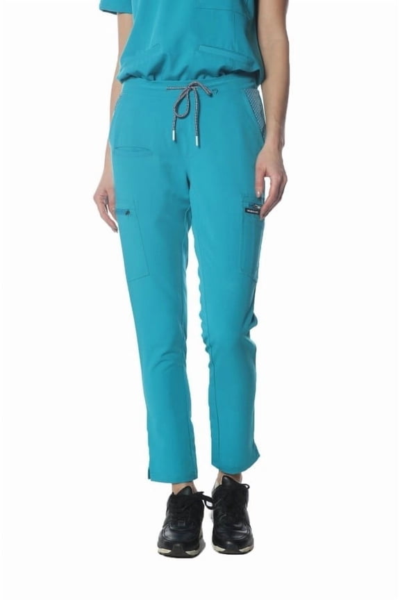 Scrub Jogger Cargo Pant for Women With Open Bottom Leg - Teal - X-Large