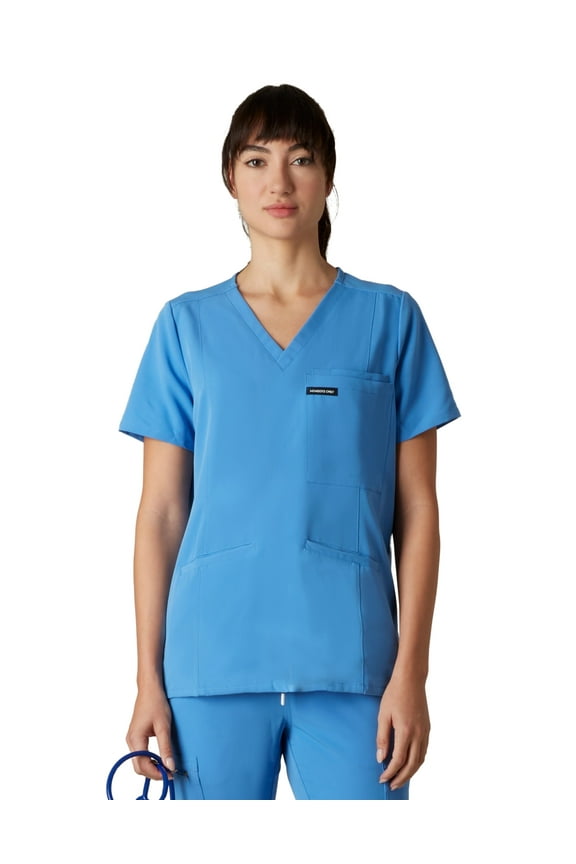 Siena 5-Pocket Women's Scrub Top, Comfort Fit, Moisture-Wicking Stretch Healthcare Uniform - Ceil Blue - L