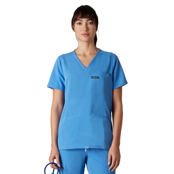 Siena 5-Pocket Women's Scrub Top, Comfort Fit, Moisture-Wicking Stretch Healthcare Uniform - Ceil Blue - S