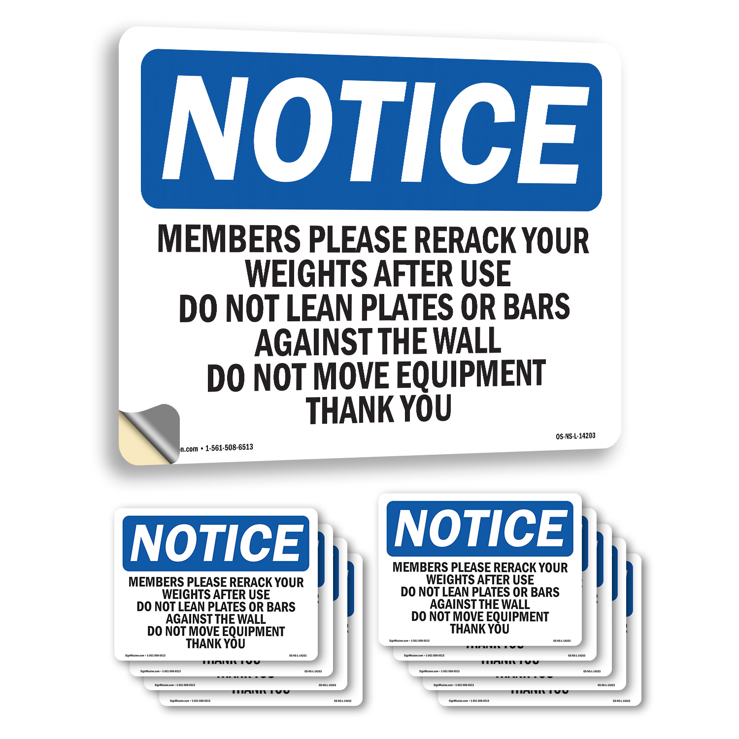 Members Please Rerack Your Weights After OSHA Notice Vinyl Decal Label 