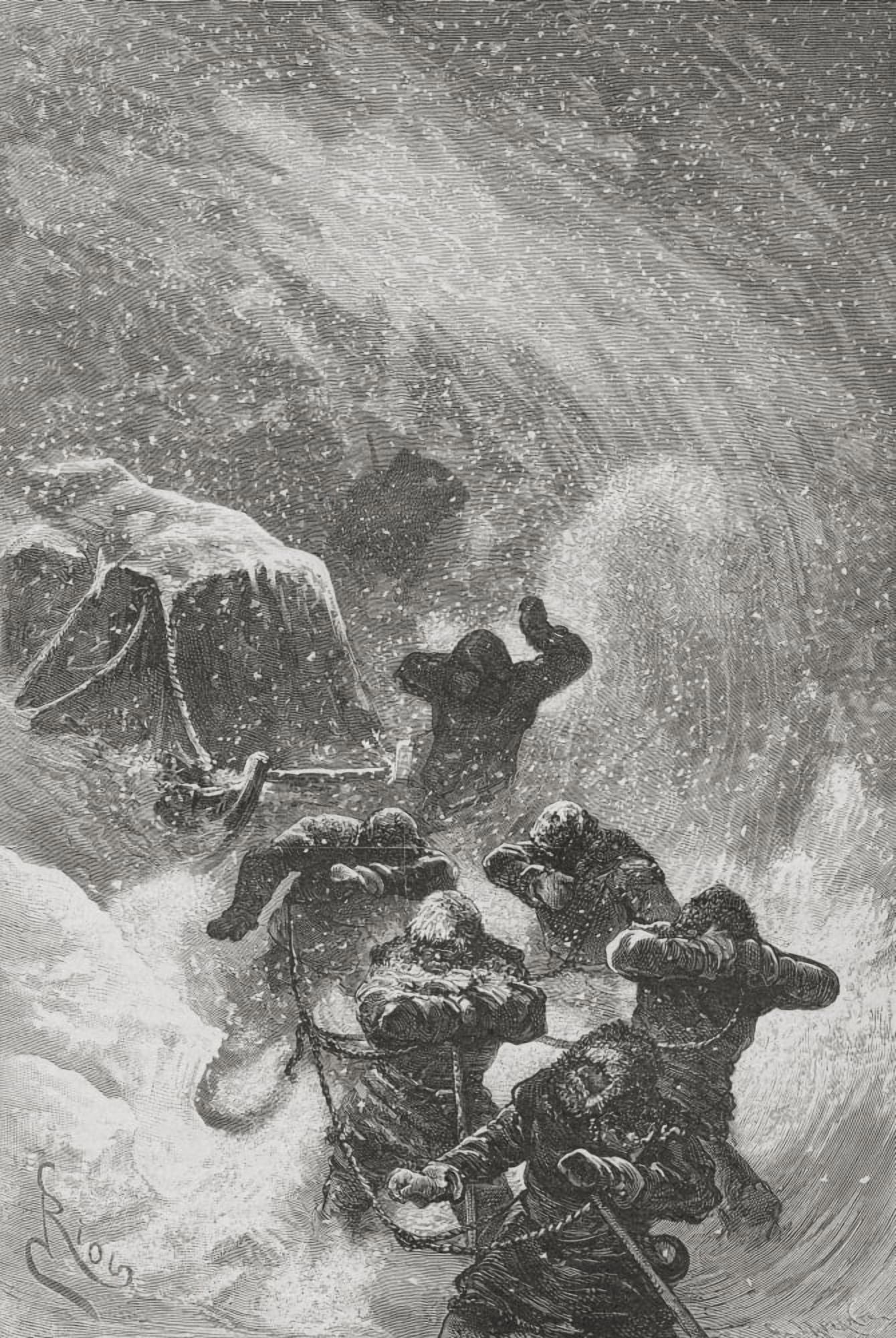 Members Of The Second German North Polar Expedition In 1869 Caught In A Snowstorm From El Mundo En La Mano Published 1875 Canvas Art - Ken Welsh Design Pics (12 x 17)