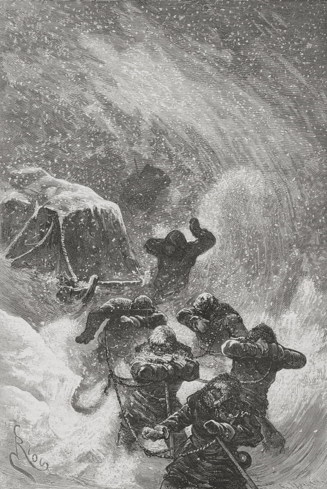 Members Of The Second German North Polar Expedition In 1869 Caught In A Snowstorm From El Mundo En La Mano Published 1875 Canvas Art - Ken Welsh Design Pics (24 x 34)