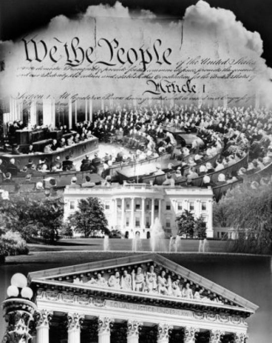 Members of US congress with the White House and US Supreme Court superimposed on the US Constitution Washington DC USA Canvas Art - (24 x 36)