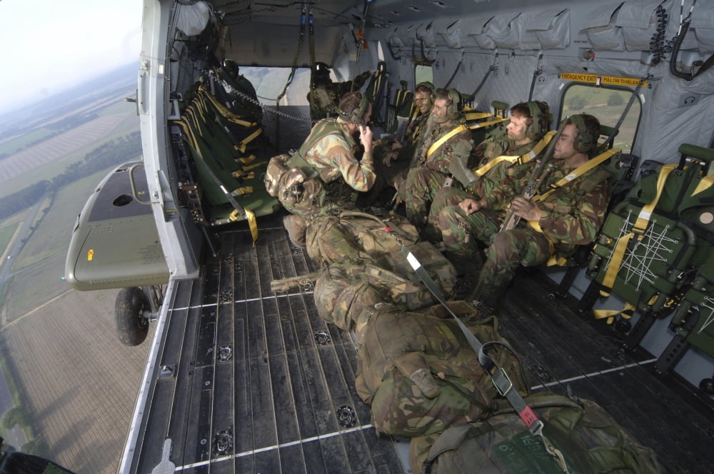 Members of the Pathfinder Platoon in a Merlin helicopter during a training exercise Canvas Art - Andrew ChittockStocktrek Images (34 x 23)
