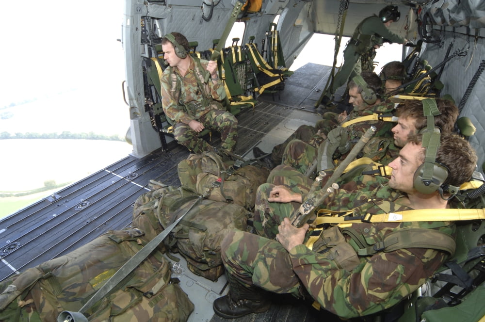 Members of the Pathfinder Platoon in a Merlin helicopter during a training exercise Canvas Art - Andrew ChittockStocktrek Images (34 x 23)