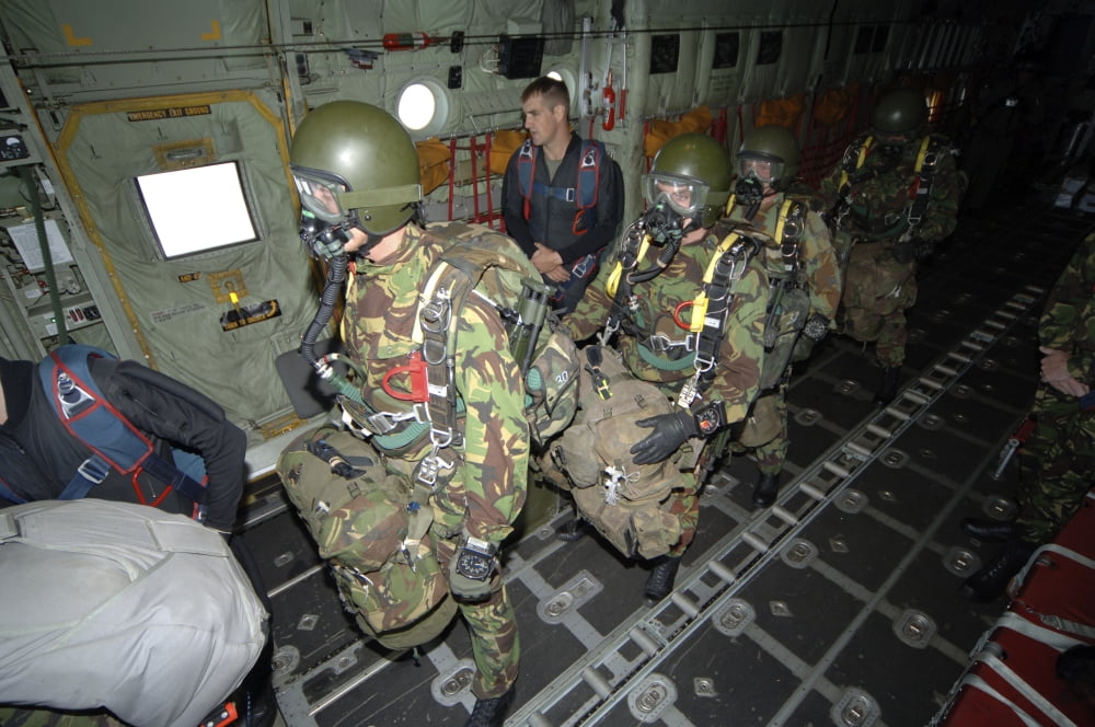 Members of the Pathfinder Platoon wait for parachute jump training aboard a C-130 Hercules Canvas Art - Andrew ChittockStocktrek Images (34 x 23)