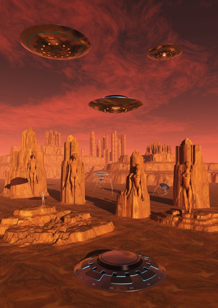 Members of the planets advanced civilization leaving Mars Canvas Art - Mark StevensonStocktrek Images (24 x 34)