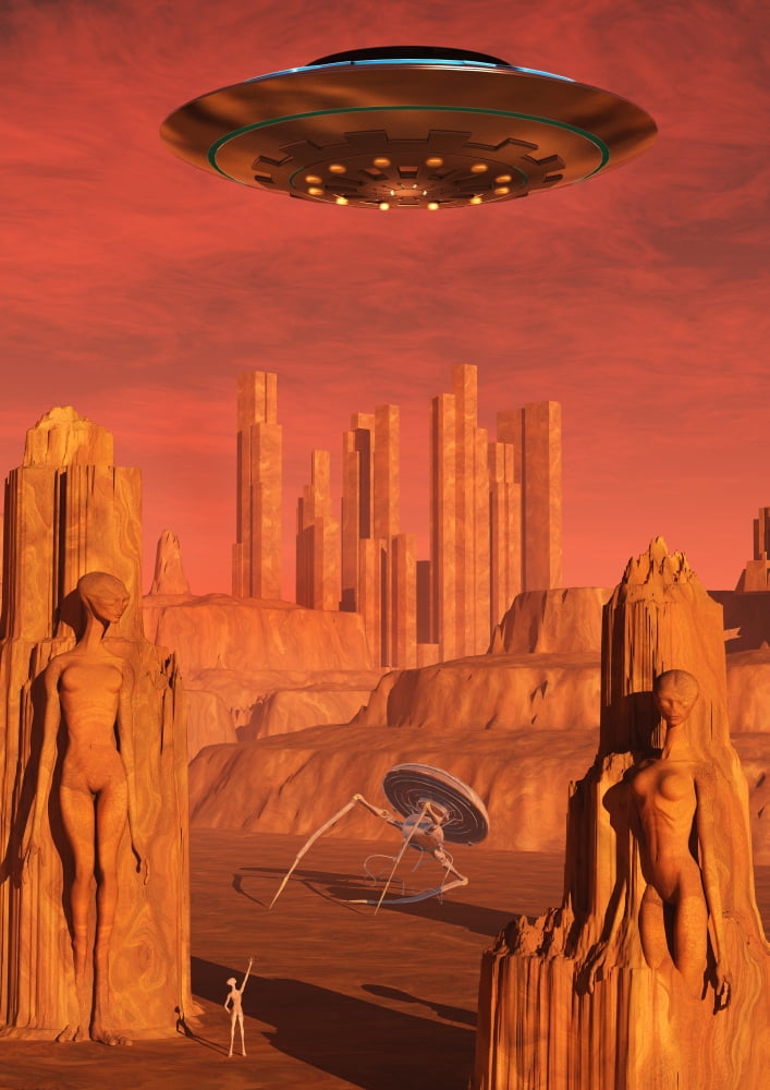 Members of the planets advanced civilization leaving Mars Canvas Art - Mark StevensonStocktrek Images (24 x 34)
