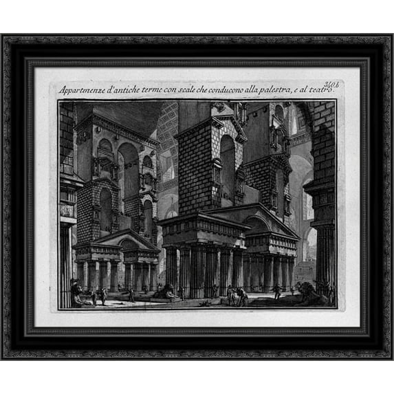 Memberships of ancient baths with stairs leading to the Gymnasium and the Theatre 24x20 Black Ornate Wood Framed Canvas Art by Piranesi, Giovanni Battista