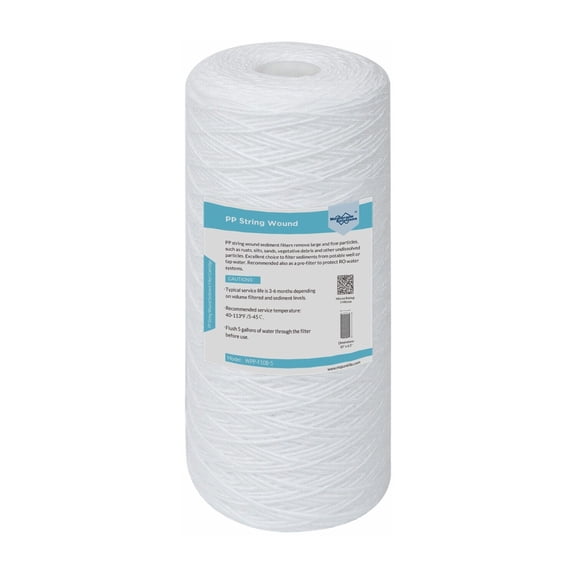 Membrane Solutions 1 Micron 10" x 4.5" Whole House String Wound Sediment Filter for Well Water, Compatible with 84637, WPX5BB97P, PC10, 355214-45, 355215-45, WP10BB97P, WP5BB97P, 1 Pack