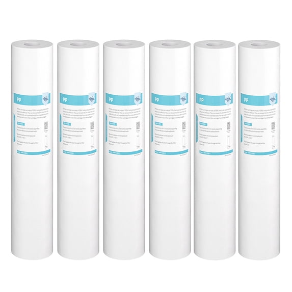 Membrane Solutions 1 Micron Sediment Water Filter Replacement Polypropylene Cartridge 20" x 2.5" for Whole House Filter System - 6 Pack
