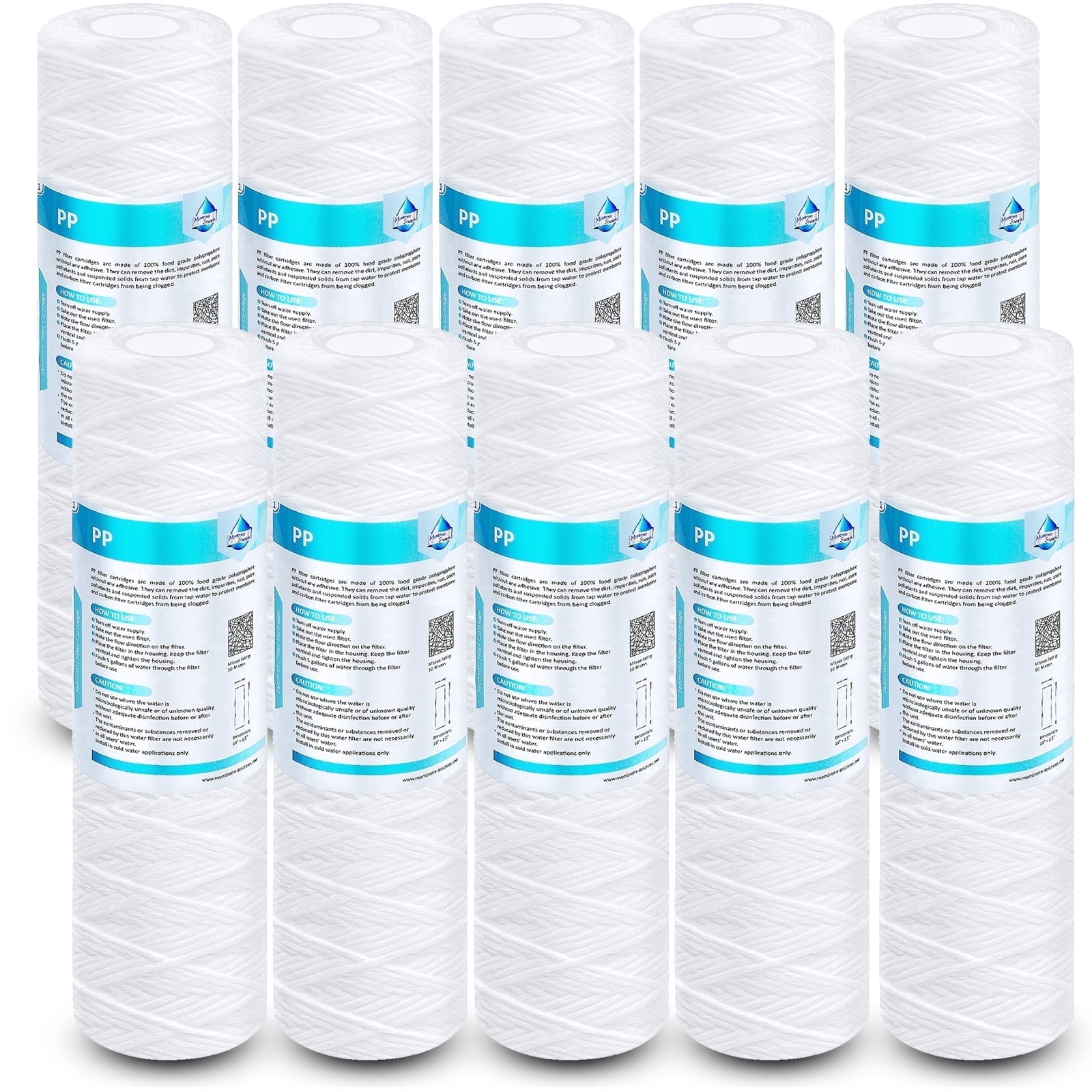 Membrane Solutions 10 Micron 10"x2.5" Sediment Water Filter Replacement Cartridge, 10 Pack