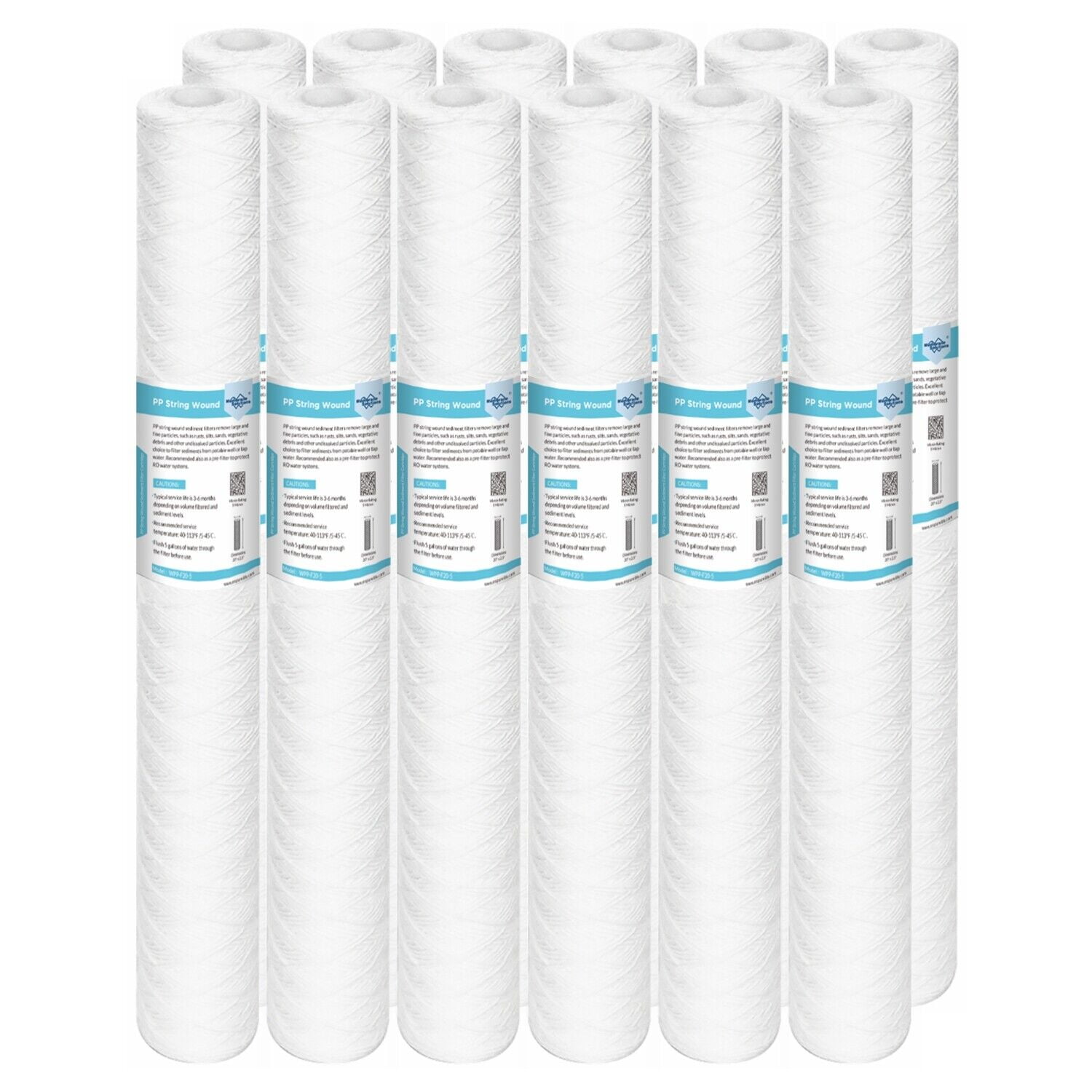 String Wound Sediment Water Filter Cartridge 2.5x10 Inch 1 Micron - 25 Pack Value Bundle