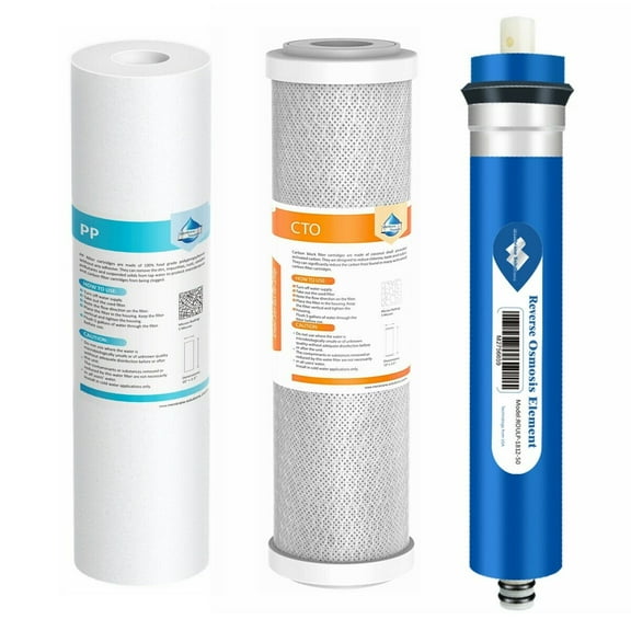 Membrane Solutions 10" x 2.5" Reverse Osmosis Replacement Filter Combo (PP+CTO) with 2" x 12" 50 GPD RO Reverse Osmosis Membrane