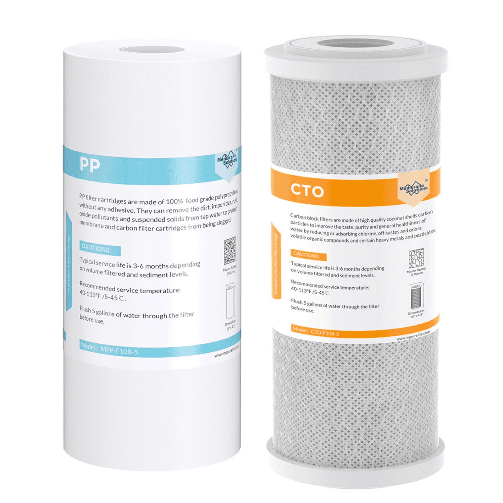 Membrane Solutions 2-Stage Whole House Water Filter 4.5"x10" Sediment and CTO Carbon Block Water Filter Replacement Cartridge Pack Set Compatible with iSpring WGB21B